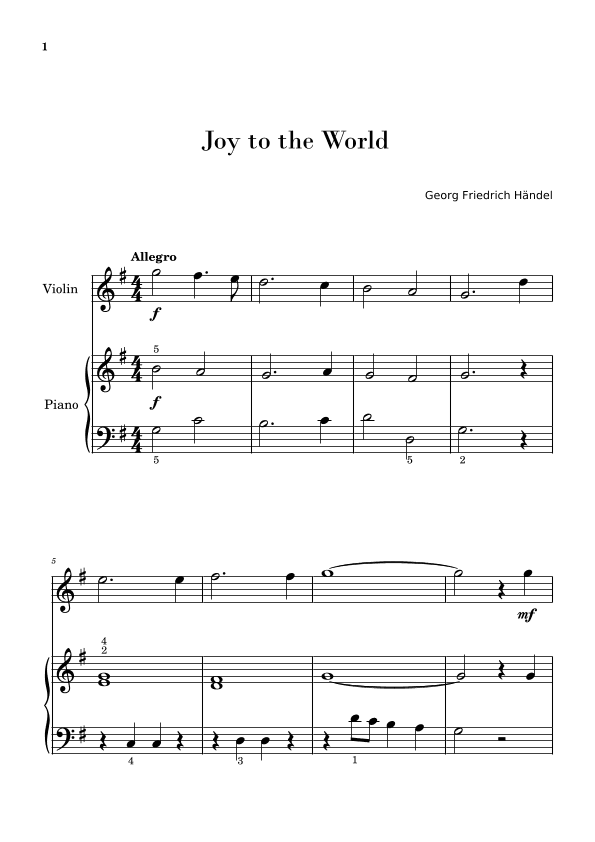 Joy to the World (for Violin and Piano Beginners) (arr. Gisele Sant'Ana)