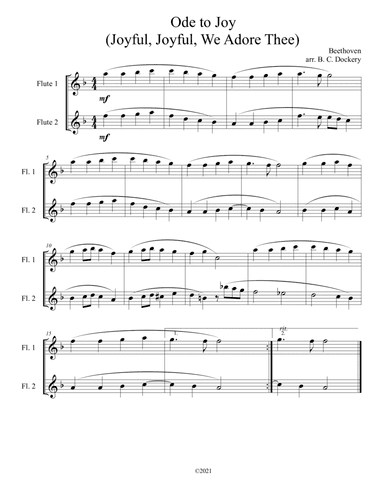 Ode to Joy (Joyful, Joyful, We Adore Thee) for flute duet (arr. B. C. Dockery)