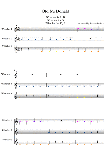 Old McDonald for 8 Notes Diatonic Boomwhackers (arr. Roxana Belibou)
