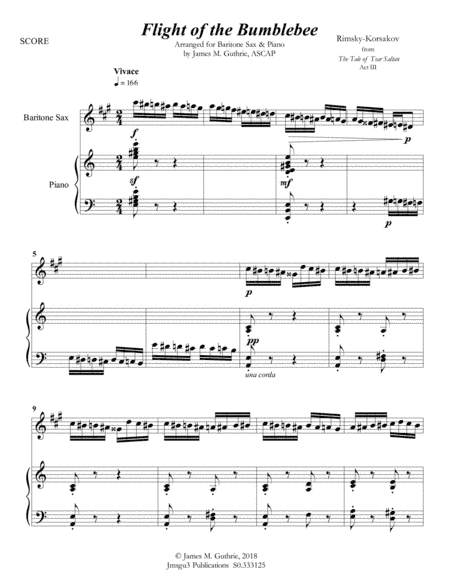 Korsakov: Flight of the Bumblebee for Baritone Sax & Piano (arr. James M. Guthrie, ASCAP)
