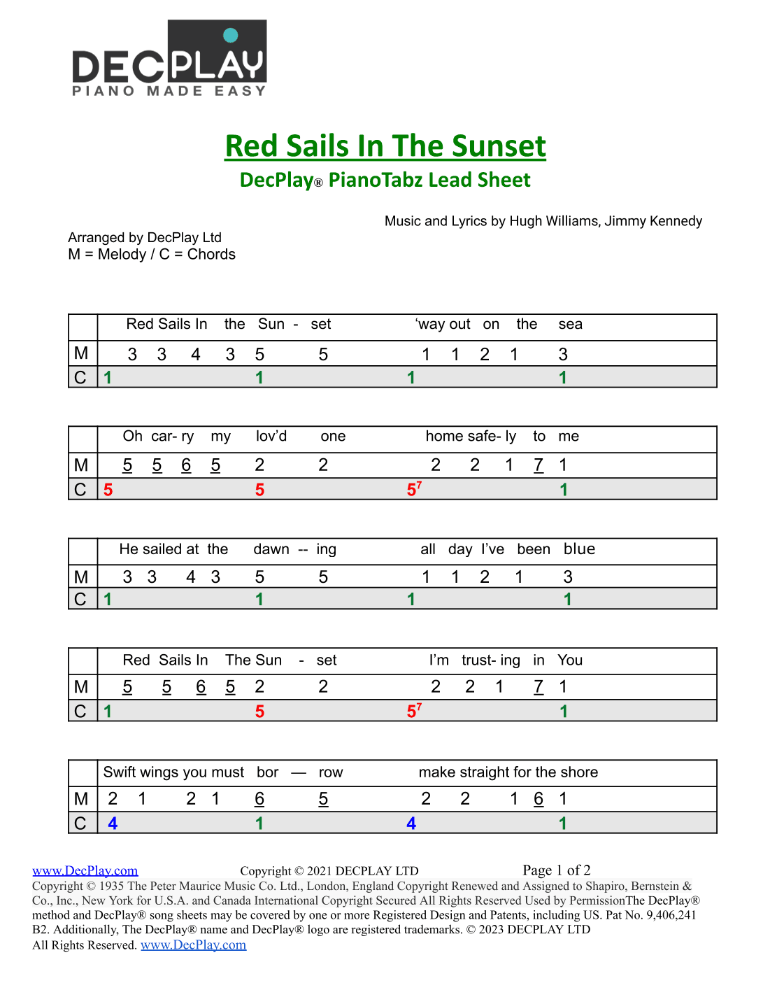 Red Sails In The Sunset (arr. DecPlay Ltd)