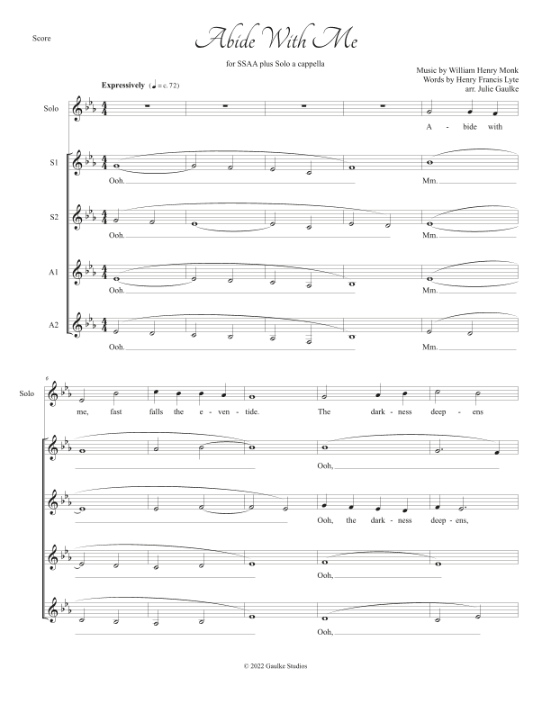 Abide With Me SSAA plus SOLO a cappella (arr. Julie Gaulke)