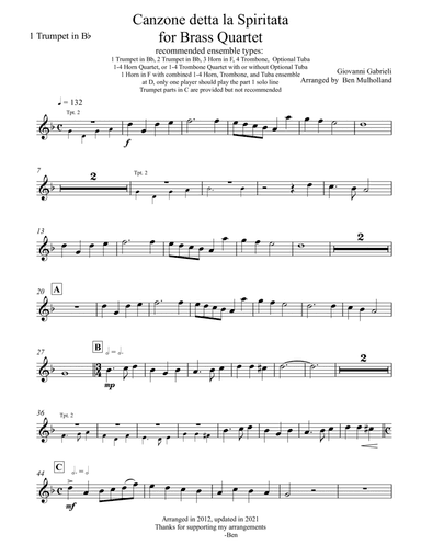 Canzon I 'La Spiritata' for Brass Quartets and Brass Ensemble (arr. Ben Mulholland)