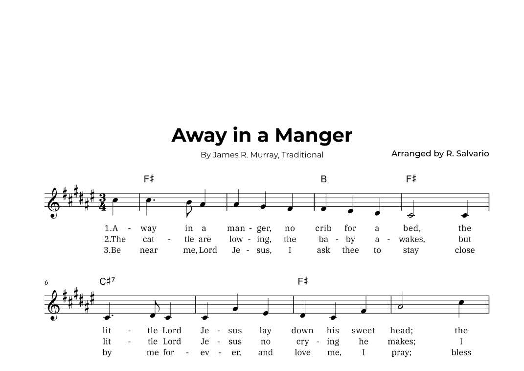 Away in a Manger (Key of F-Sharp Major) (arr. R. Salvario)