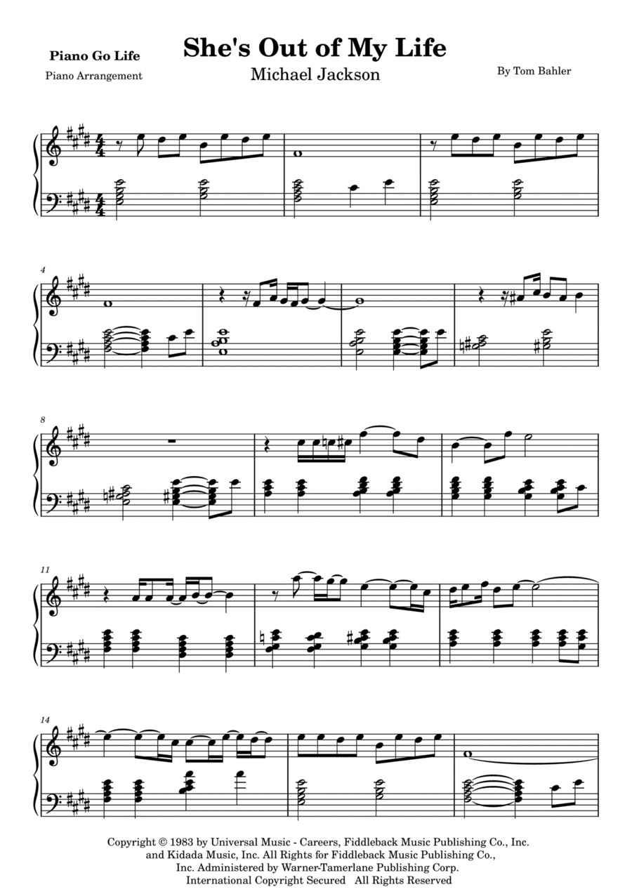 She's Out Of My Life (arr. Piano Go Life)
