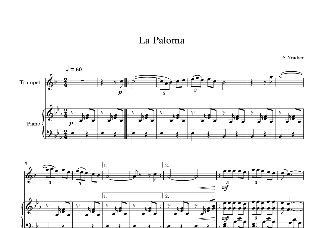 La Paloma - Sebastian Yradier (Trumpet + Piano) (arr. Digital Book Music)