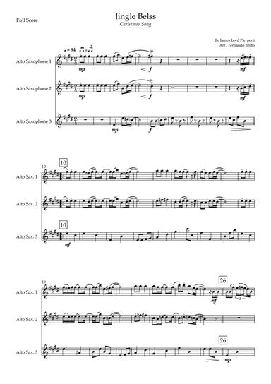 Jingle Bells - Jazz Version (Christmas Song) for Alto Saxophone Trio (arr. Fernando Britto)