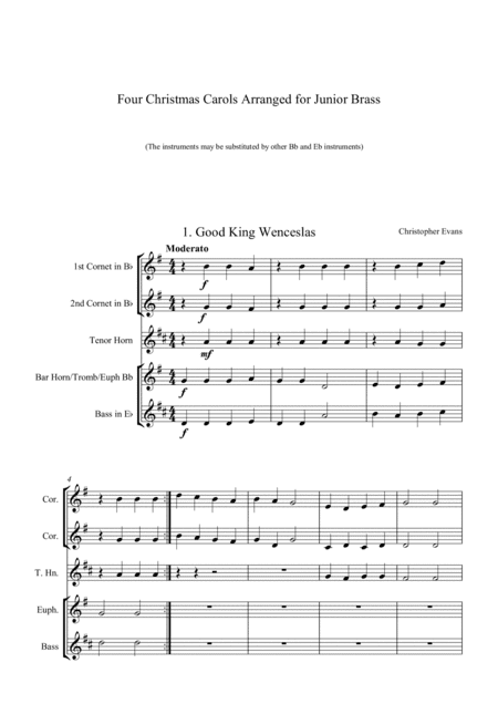 Four Christmas Carols for Junior Brass Ensemble - Full Score (arr. Christopher Evans)
