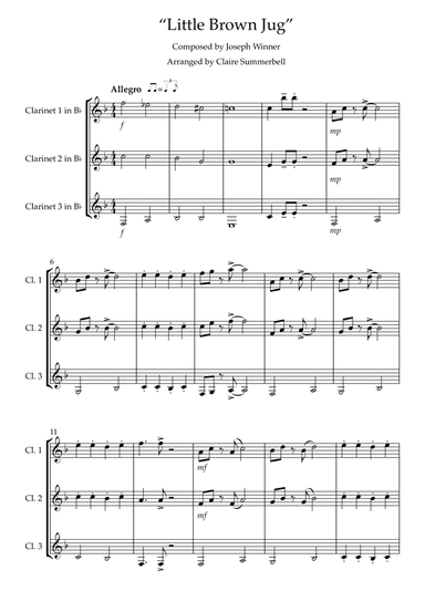 Little Brown Jug - Easy Clarinet Trio (arr. Claire Summerbell)