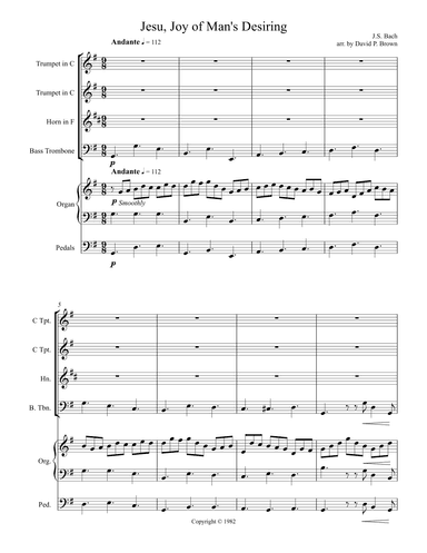 Jesu Joy of Man's Desiring for Brass Quartet and Organ (arr. David P. Brown)