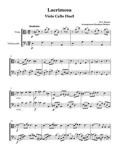 Lacrimosa from Mozart´s Requiem Viola-Cello Duet (arr. Abraham Maduro)