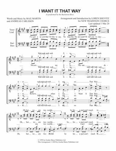 I Want It That Way (arr. Loren Shevitz)