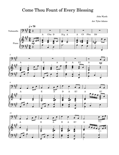 Come Thou Fount of Every Blessing (Cello Solo with Piano) (arr. Tyler Adams)