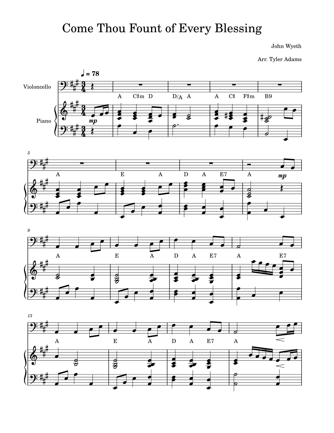 Come Thou Fount of Every Blessing (Cello Solo with Piano) (arr. Tyler Adams)