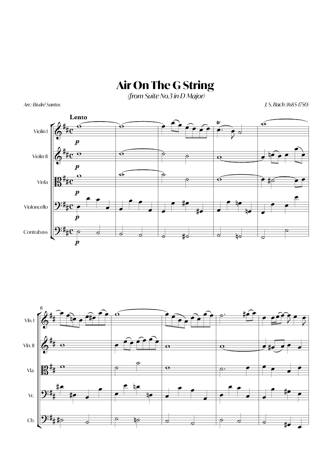 Air On The G String (from Suite No.3 in D Major) (Bach) - String quintet (arr. André Alberto Santos)