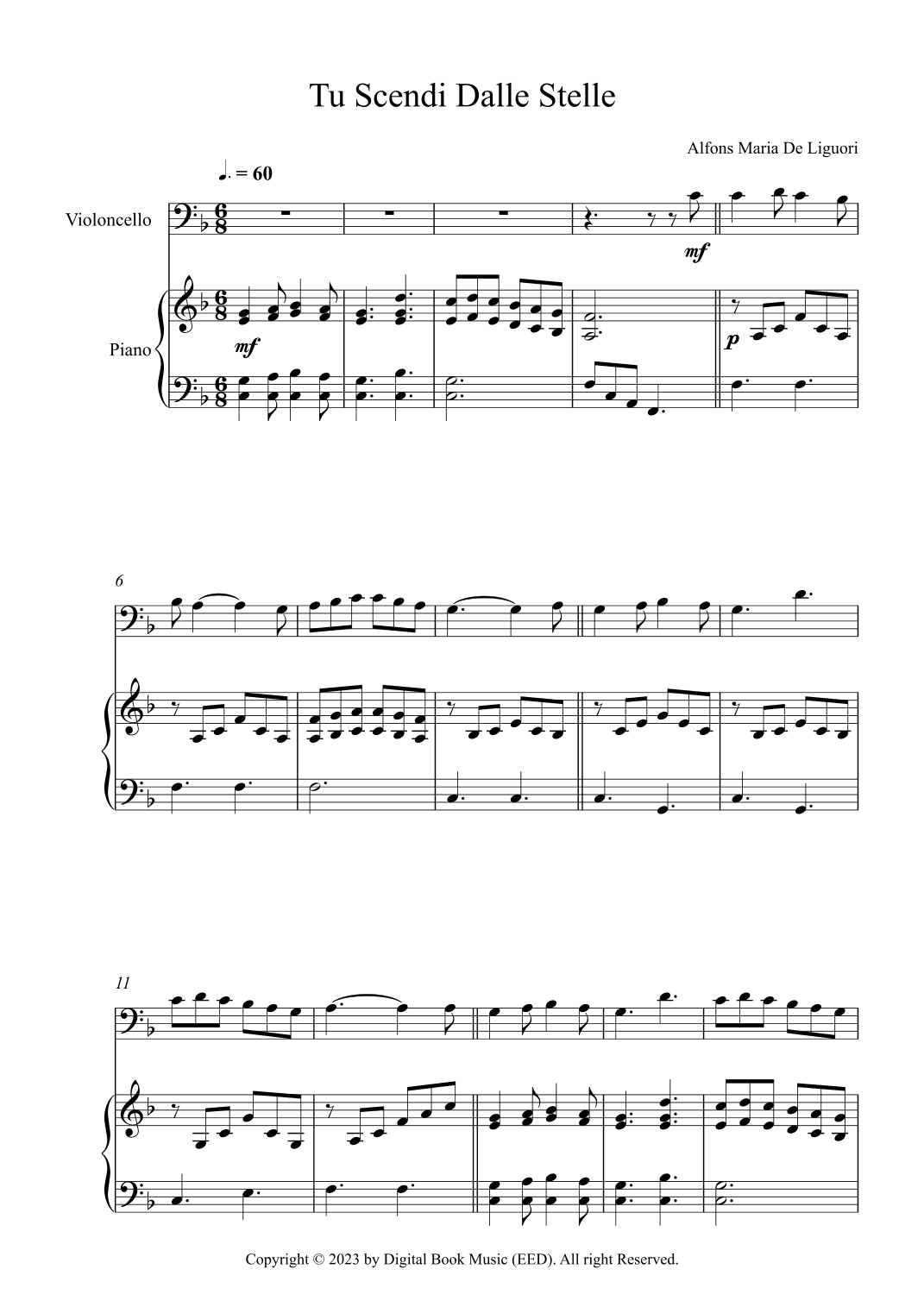Tu Scendi Dalle Stelle - Alfons Maria De Liguori (Cello + Piano) (arr. Digital Book Music)