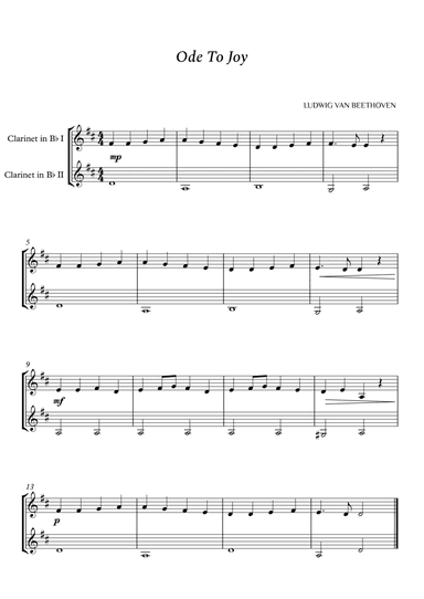 Beethoven - Ode to Joy for 2 Clarinets (Easy) (arr. Cássio Silva Chaves)