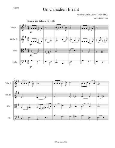 Un Canadien Errant (for string quartet) (arr. Aaron Lee)