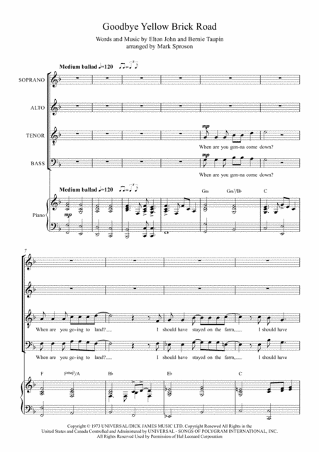 Goodbye Yellow Brick Road (arr. Mark Sproson)