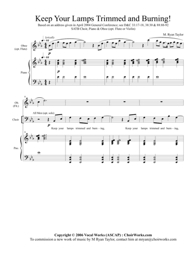 Keep Your Lamps Trimmed and Burning : SATB, Piano and Oboe (or Flute or Violin)