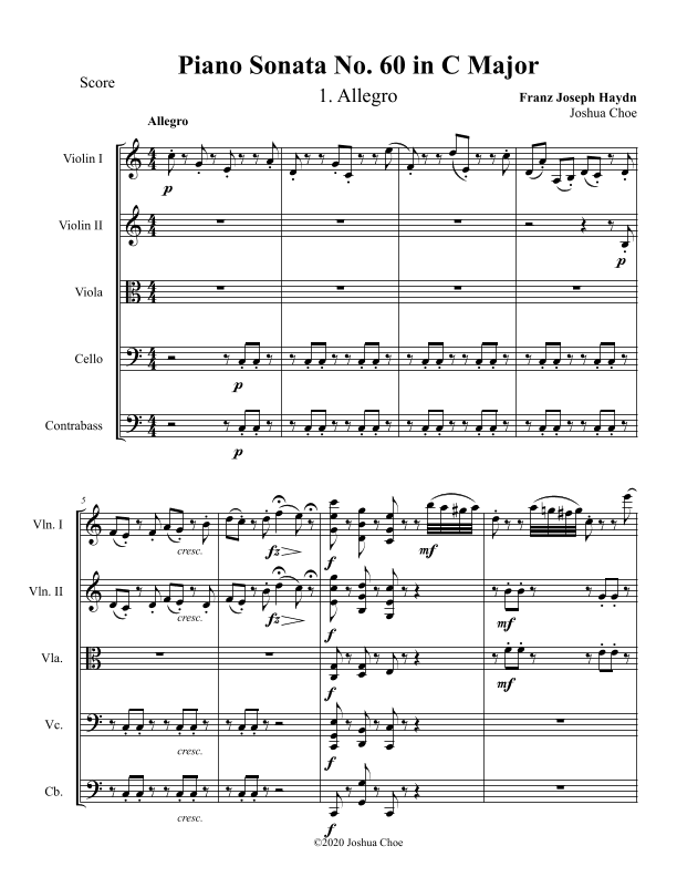 Piano Sonata in C major, Hob.XVI:50, Movement 1 (arr. Joshua Choe)