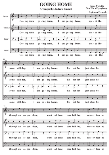 Going Home A Cappella TTBB (arr. Andrew Emmet)