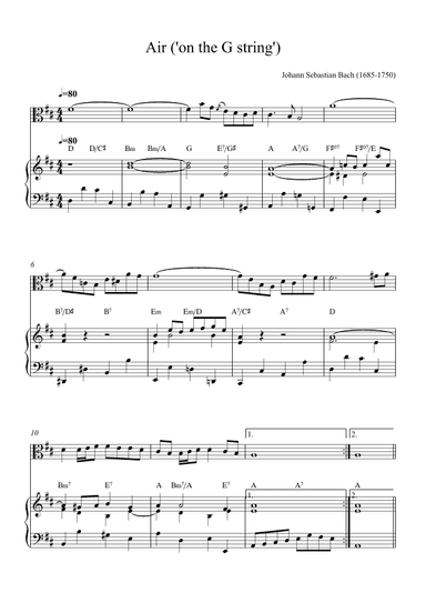 Air ('On the G srings') Viola (with chords) (arr. Alex Nunes Rodrigues)