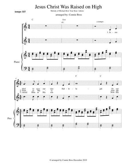 Jesus Christ Was Raised On High - vocal duet and piano (arr. Connie Boss)