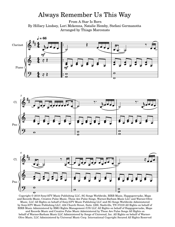 Always Remember Us This Way (arr. Thiago Marconato)