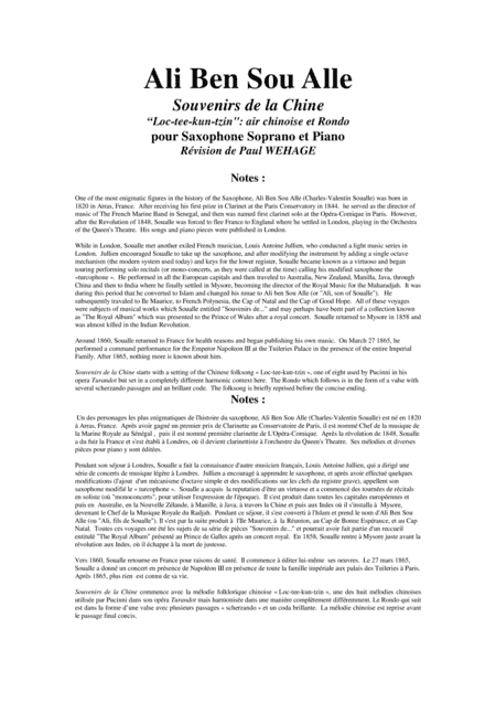 Ali Ben Sou Alle: Souvenirs de la Chine for soprano saxophone and piano (arr. Musik Fabrik Music Publishing)
