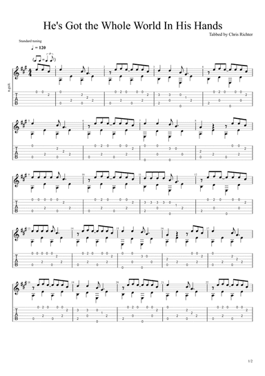 He's Got the Whole World In His Hands (Solo Fingerstyle Guitar Tab) (arr. Chris Richter)
