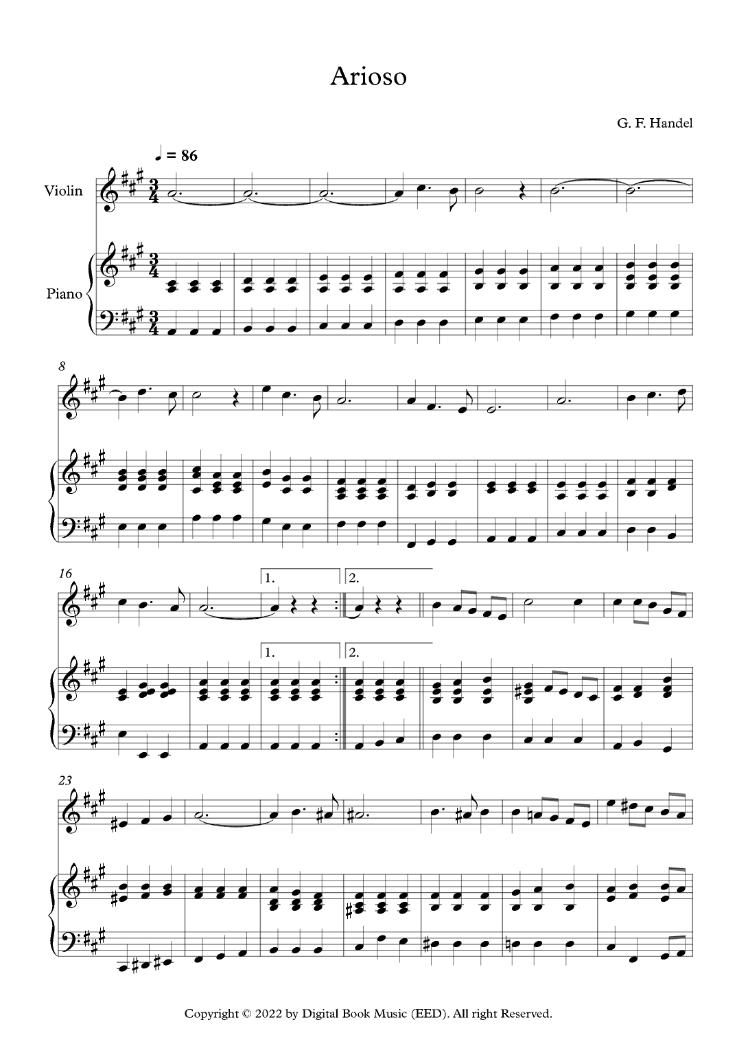 Arioso - George Frideric Handel (Violin + Piano) (arr. Digital Book Music)