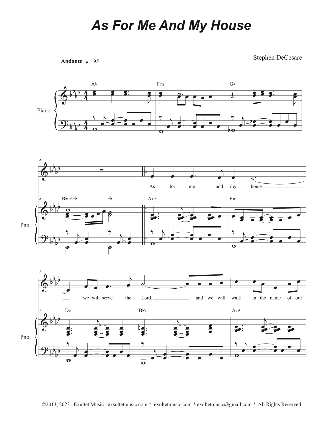 As For Me And My House (Unison choir)