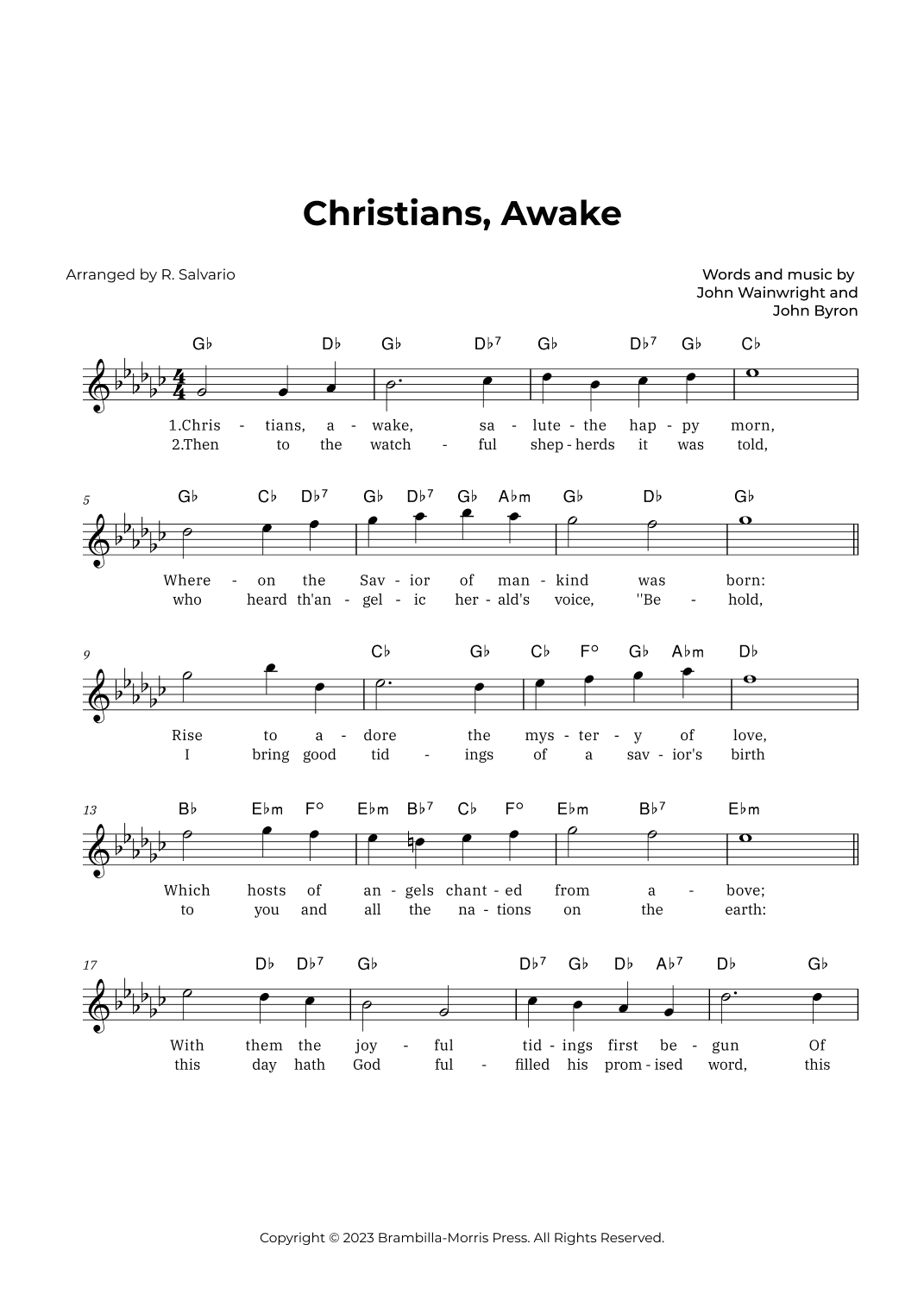 Christians, Awake (Key of G-Flat Major) (arr. R. Salvario)