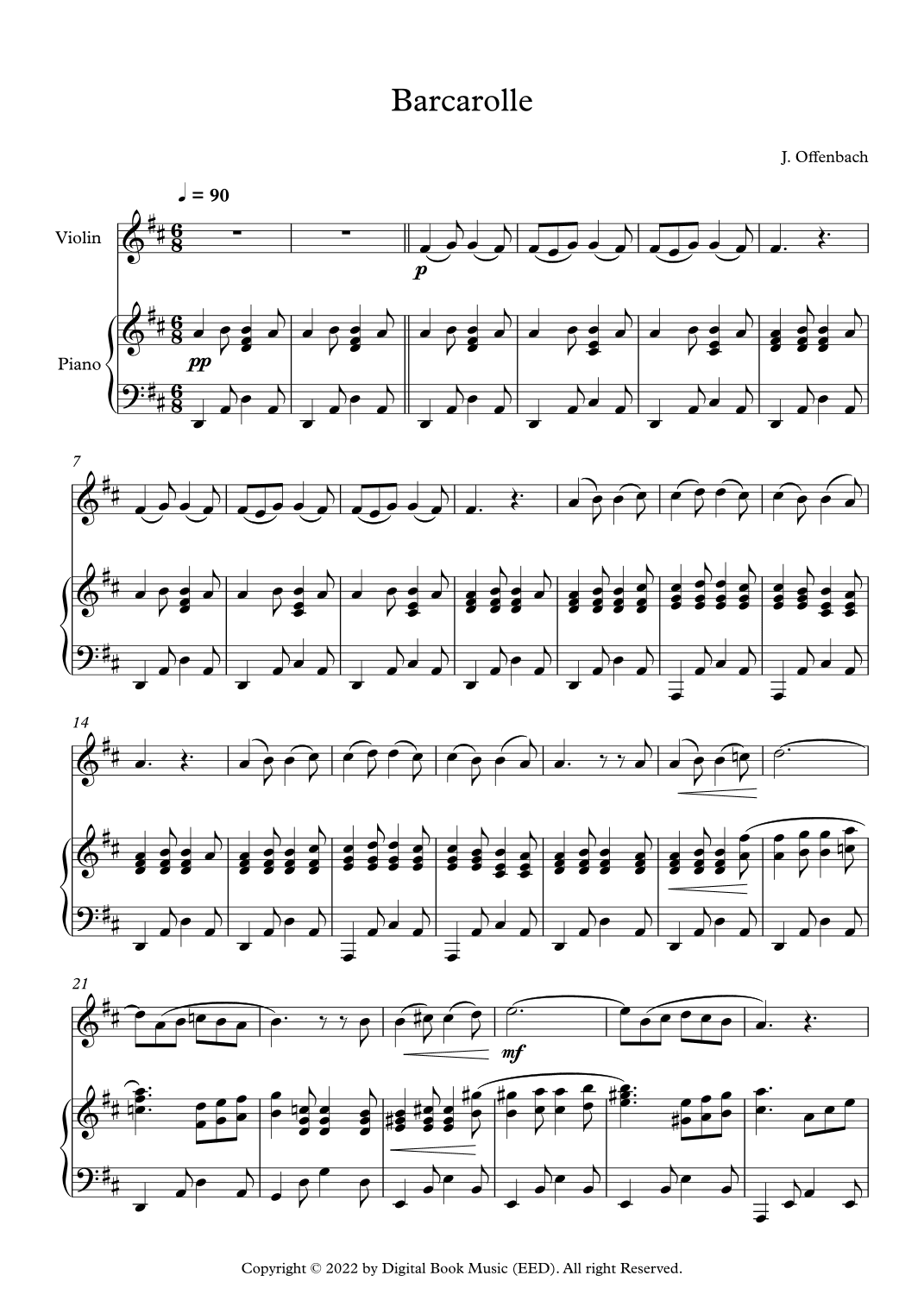 Barcarolle - Jacques Offenbach (Violin + Piano) (arr. Digital Book Music)