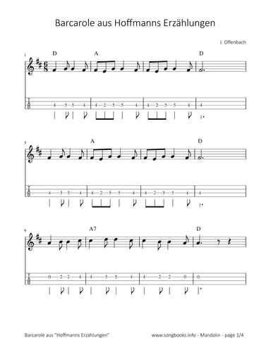 Barcarole aus Hoffmanns Erzählungen - J. Offenbach (arr. songbooks.info)