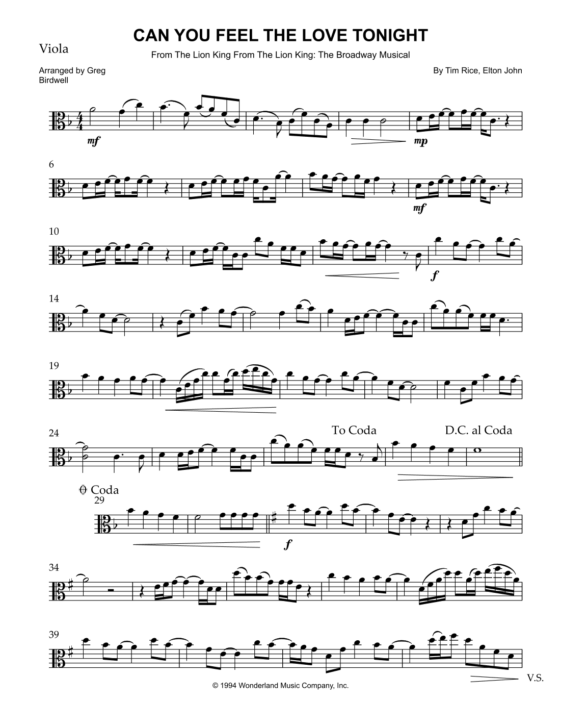 Can You Feel The Love Tonight (arr. Greg Birdwell)