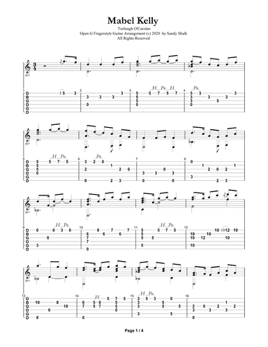 Mabel Kelly (OPEN G Fingerstyle Guitar) (arr. Sandy Shalk)