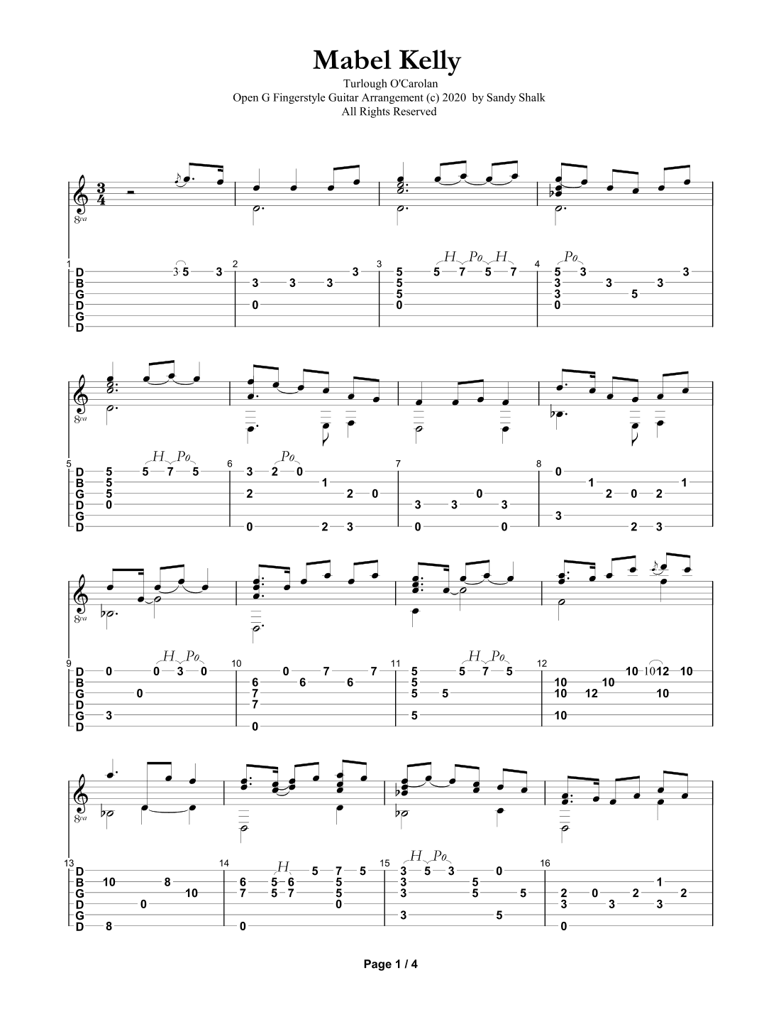 Mabel Kelly (OPEN G Fingerstyle Guitar) (arr. Sandy Shalk)