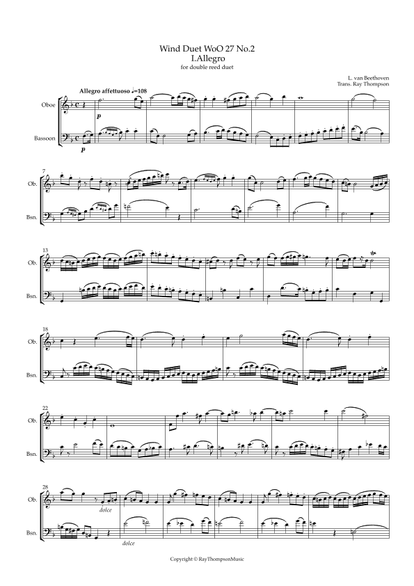 Beethoven: Wind Duet WoO 27 No.2 (Complete) - double reed duet (Ob./C.A. or Ob./Bsn.)) (arr. Ray Thompson)
