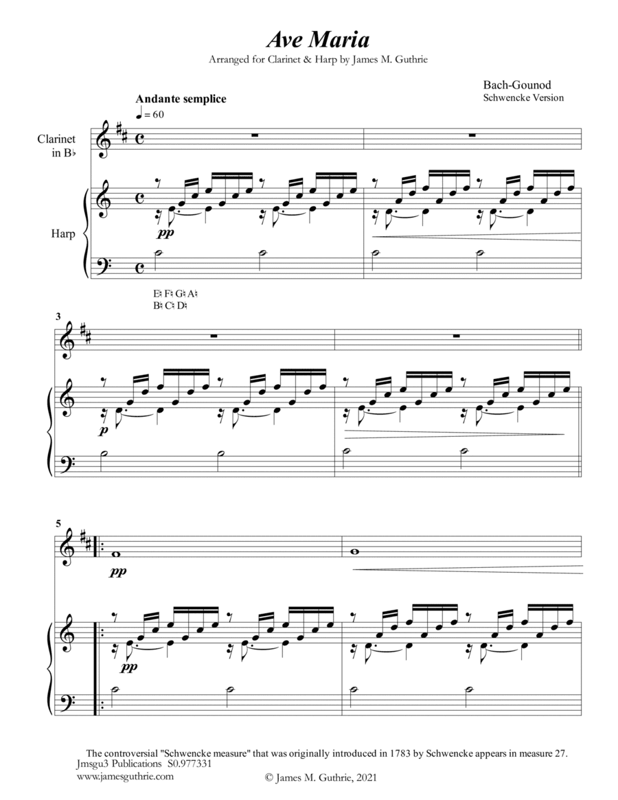 Bach-Gounod: Ave Maria for Clarinet & Harp (arr. James M. Guthrie)