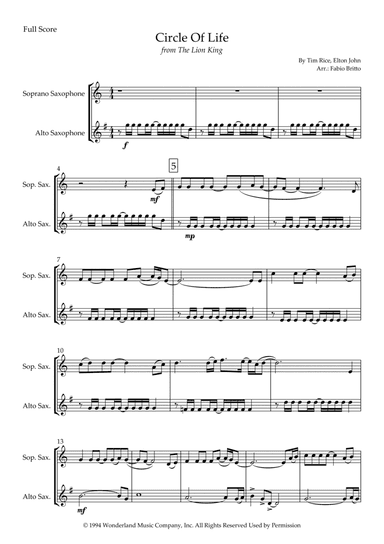 Circle Of Life (arr. Fabio Britto)