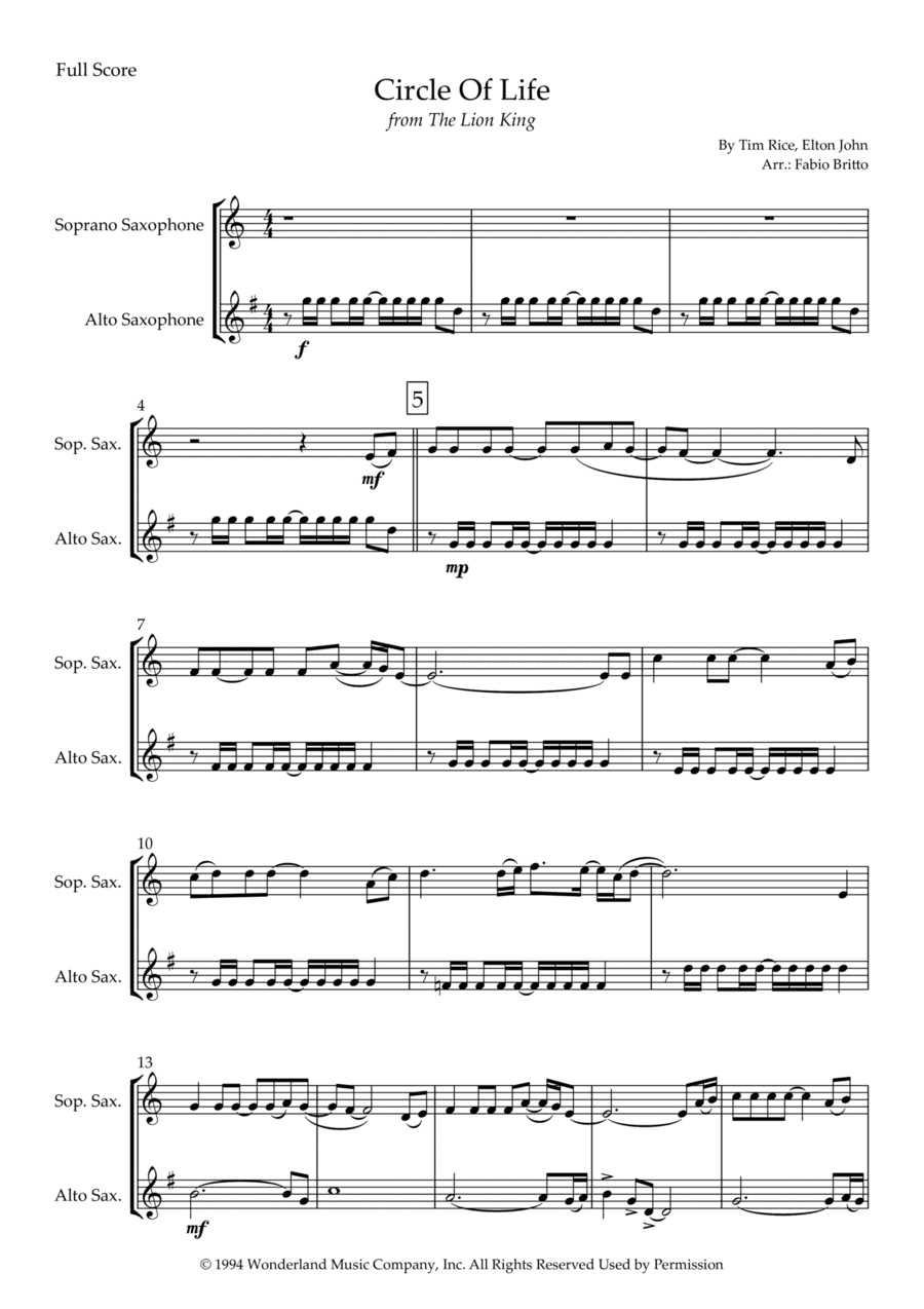 Circle Of Life (arr. Fabio Britto)
