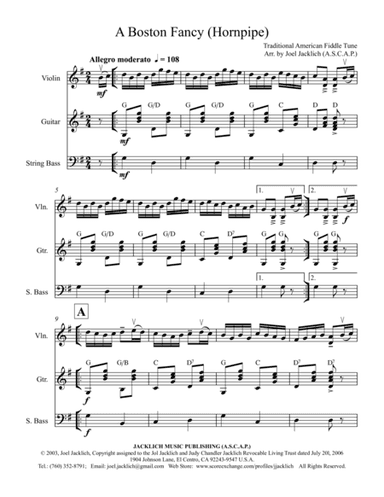 A Boston Fancy (for Violin, Guitar, and String Bass) (arr. Joel Jacklich (ASCAP))