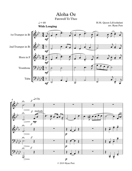 Aloha Oe - Farewell to Thee (arr. Ryan Putt)