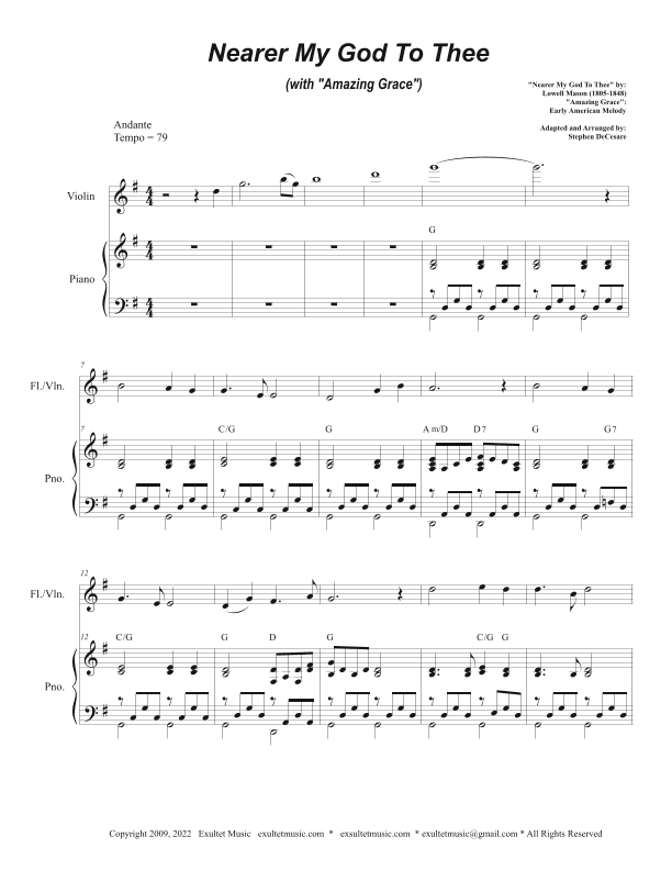 Nearer My God To Thee (with "Amazing Grace") (Flute or Violin solo and Piano) (arr. Stephen DeCesare)