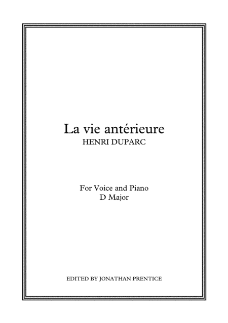 La vie antérieure (D Major) (arr. Jonathan Prentice)
