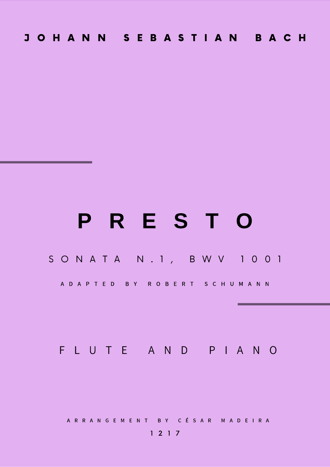 Presto from Sonata No.1, BWV 1001 - Flute and Piano (Full Score and Parts) (arr. César Madeira)