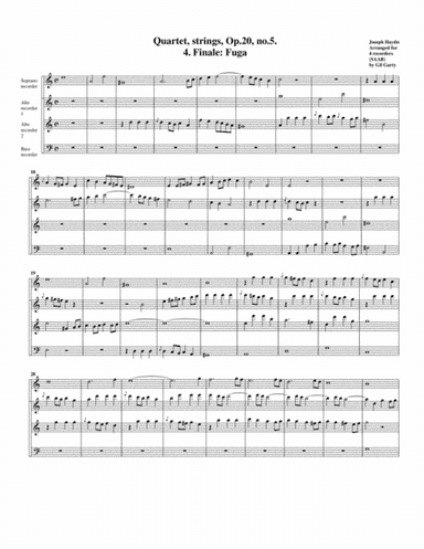 Fugue from string quartet, Op.20, no.5 (arrangement for 4 recorders) (arr. Gil Garty)
