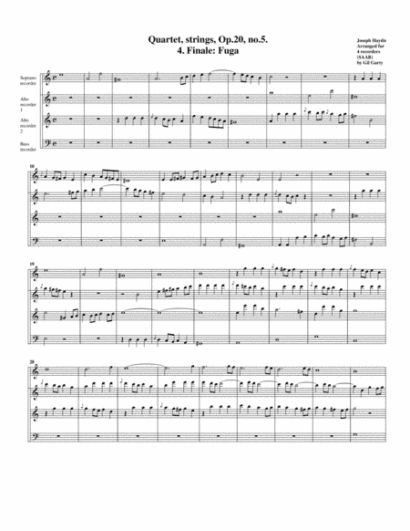 Fugue from string quartet, Op.20, no.5 (arrangement for 4 recorders) (arr. Gil Garty)